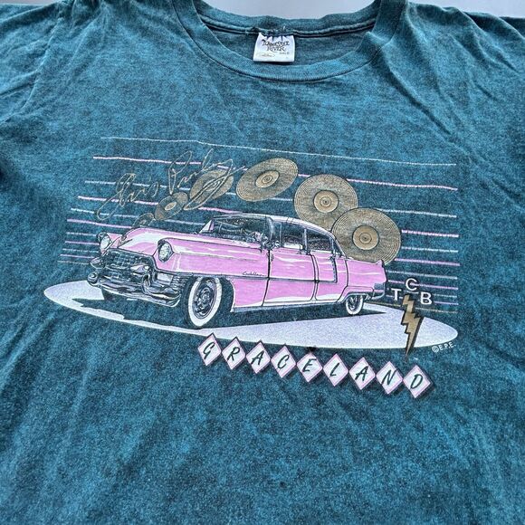 Vintage Elvis Presley Graceland Shirt Men’s Large Pink Cadillac Tennessee River - Picture 1 of 7